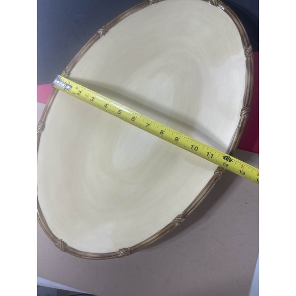 Clay Art Bamboo Edge Hand Painted StoneLite Oval Platter Beige Serving Dish - Picture 4 of 4